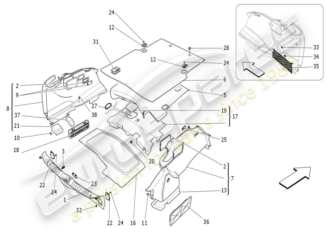maserati ghibli (2021) gepäckraummatten ersatzteildiagramm