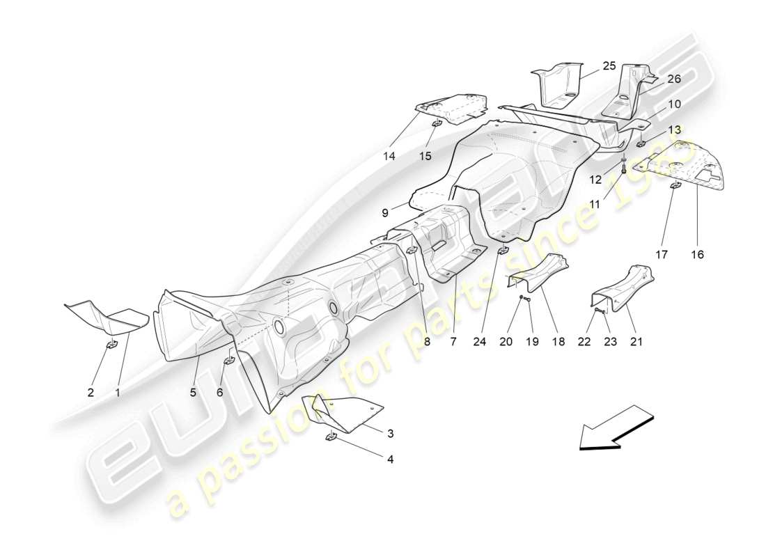 maserati granturismo mc stradale (2012) wärmeisolierende paneele teilediagramm