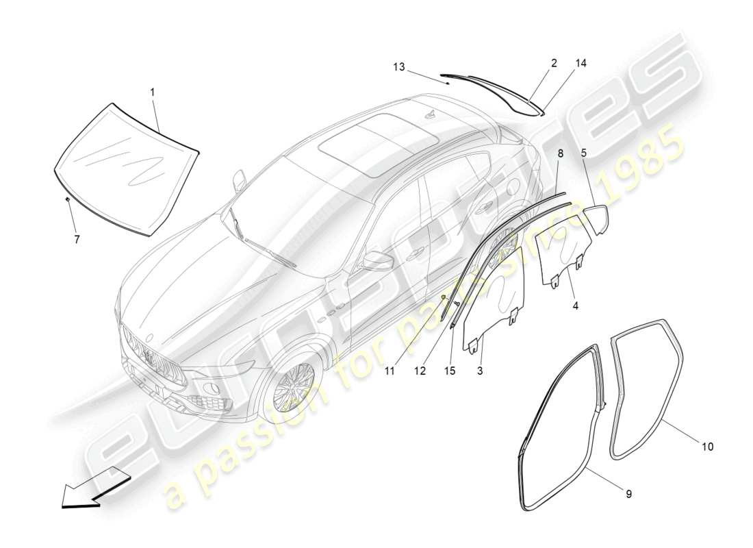 maserati levante (2017) fenster und fensterleisten teilediagramm