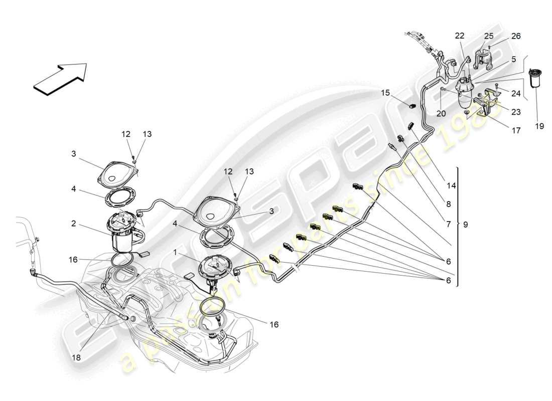 maserati levante (2017) kraftstoffpumpen und anschlussleitungen ersatzteildiagramm