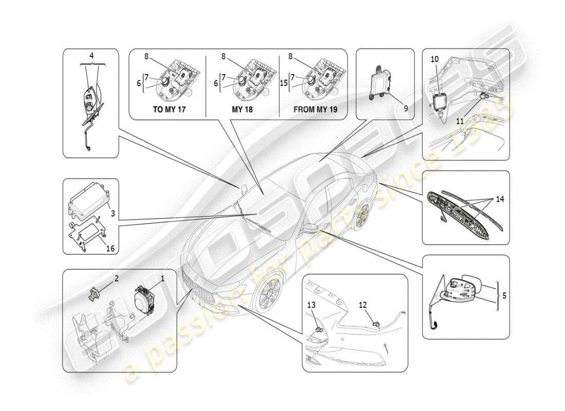 maserati ghibli (2019) fahrassistenzsystem teilediagramm