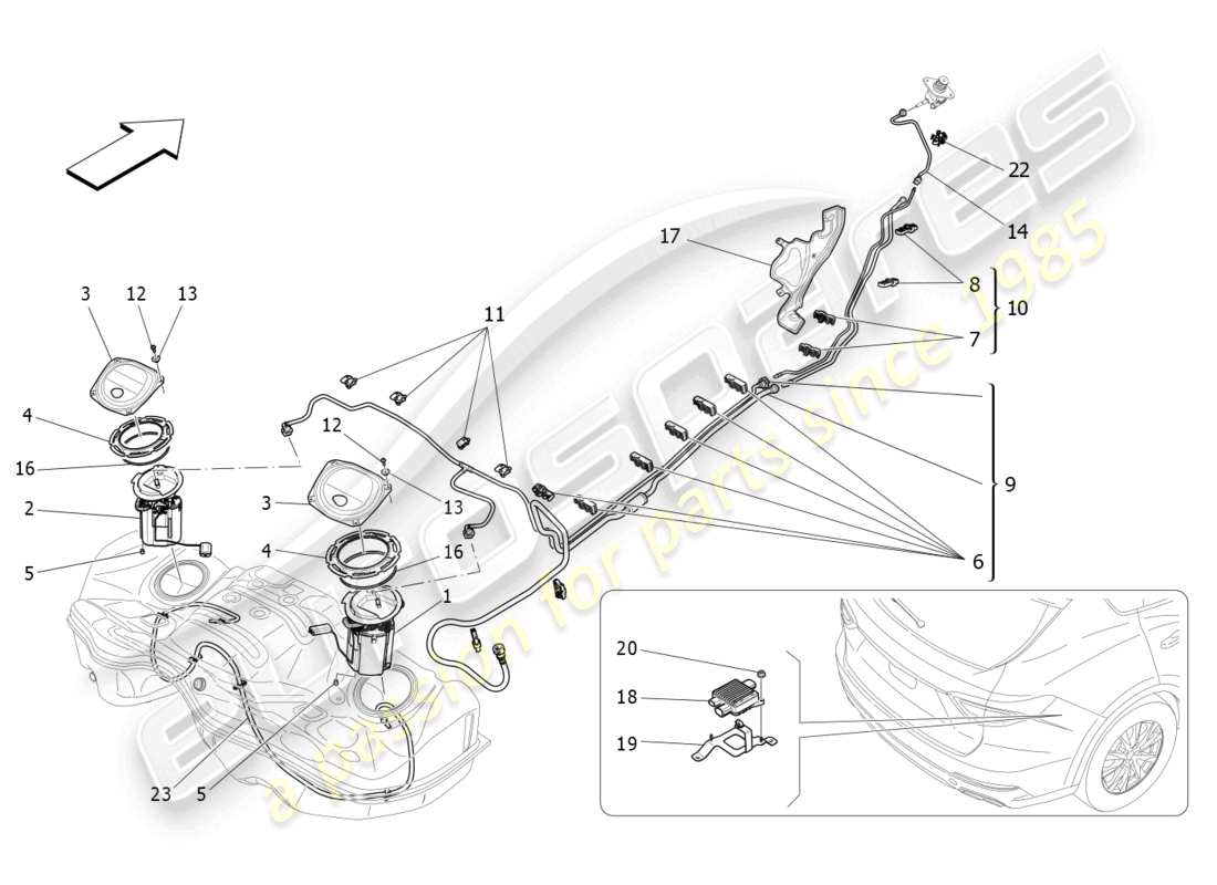 maserati levante trofeo (2020) kraftstoffpumpen und anschlussleitungen ersatzteildiagramm