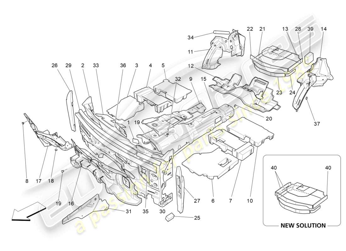 maserati levante tributo (2021) schalldämmplatten im fahrzeuginnenraum teilediagramm
