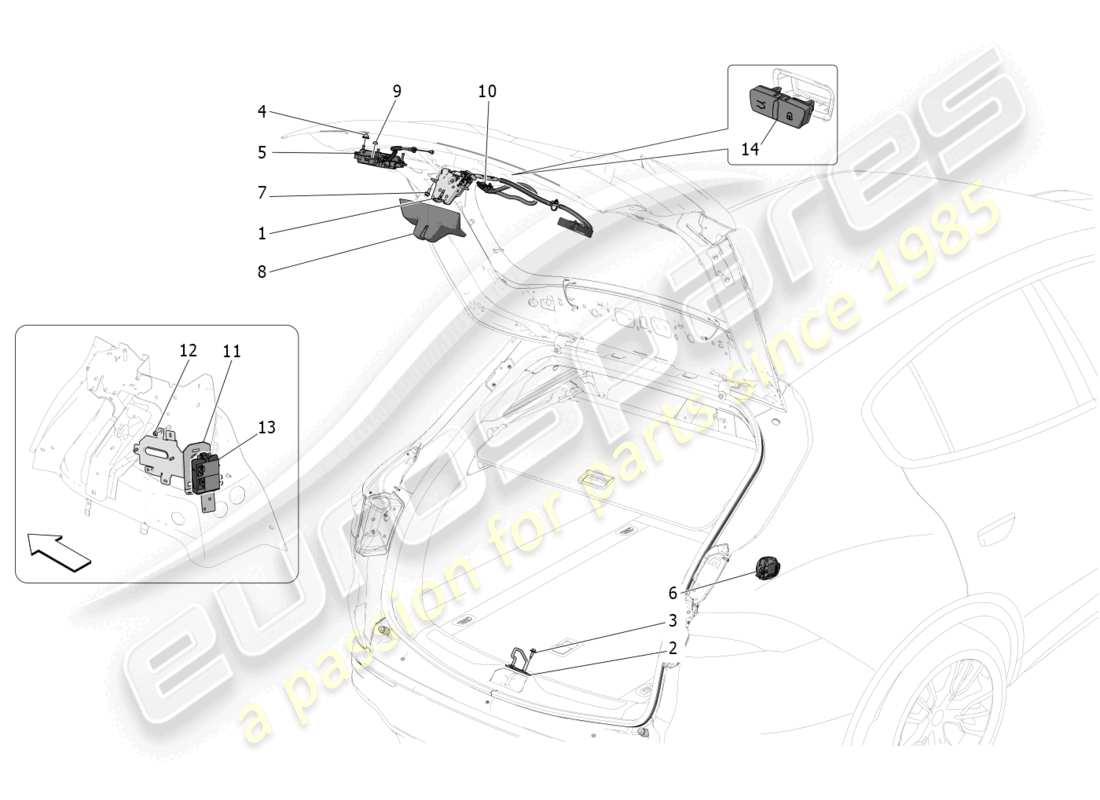 maserati grecale trofeo (2023) teilediagramm für die heckklappe-öffnungssteuerung