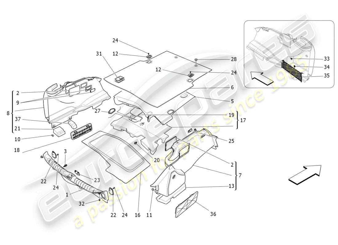 maserati ghibli fragment (2022) gepäckraummatten teilediagramm