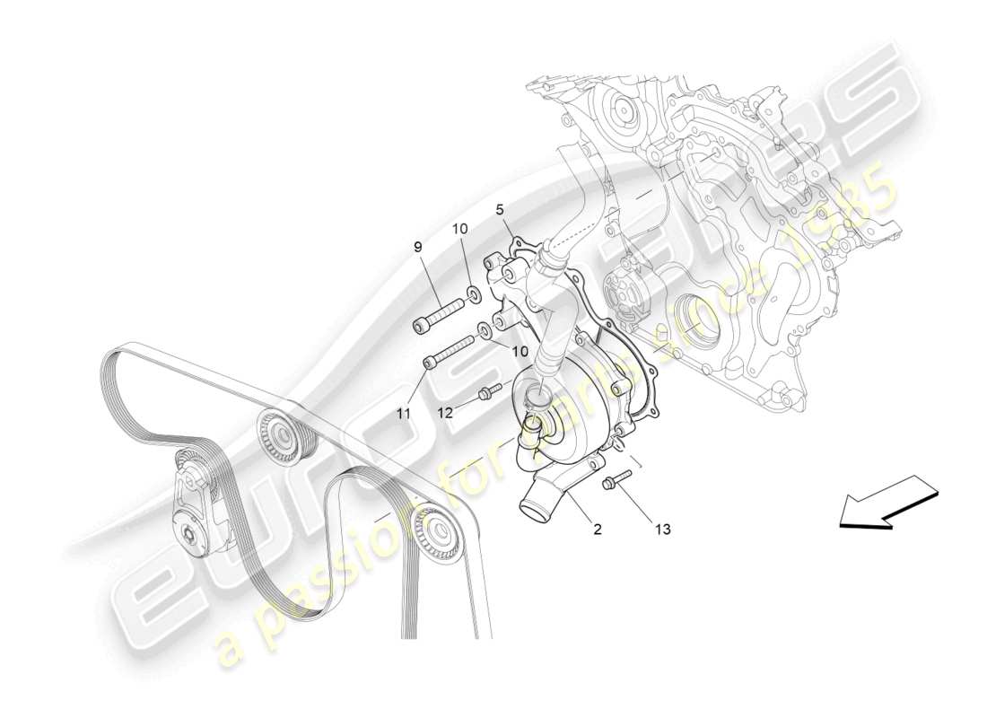 maserati levante modena (2022) kühlsystem: wasserpumpe teilediagramm