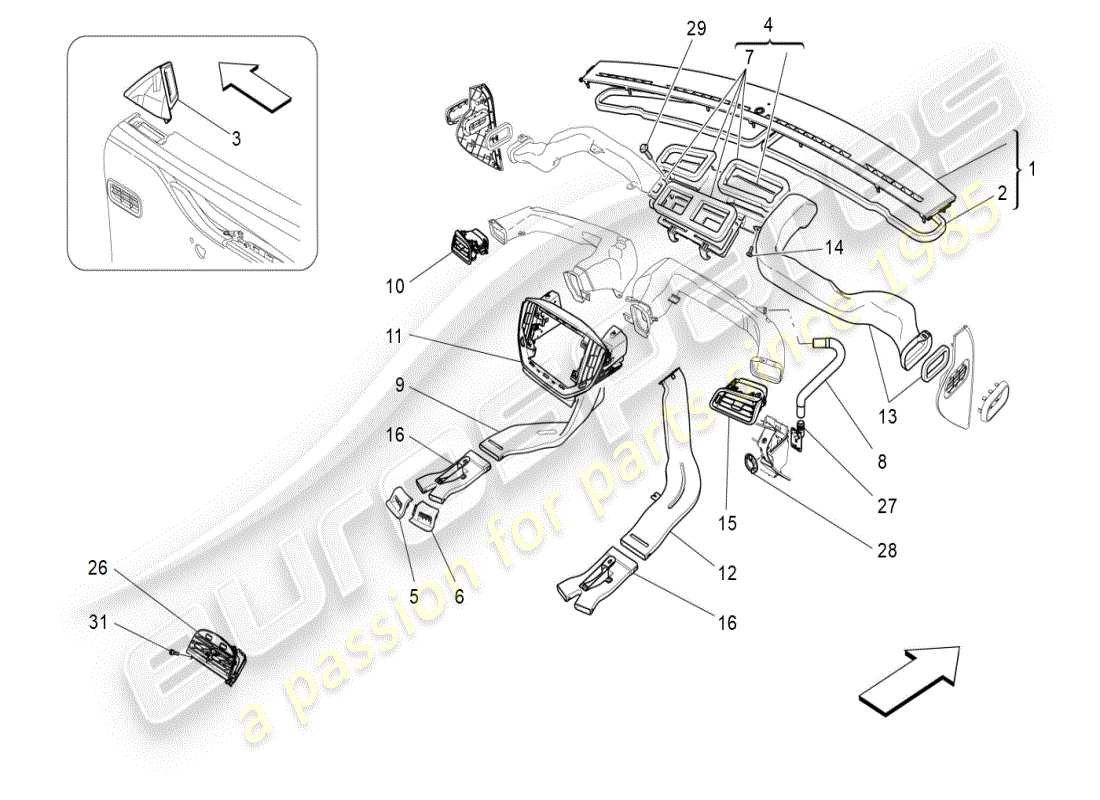 maserati ghibli (2019) klimaanlage: diffusion teilediagramm
