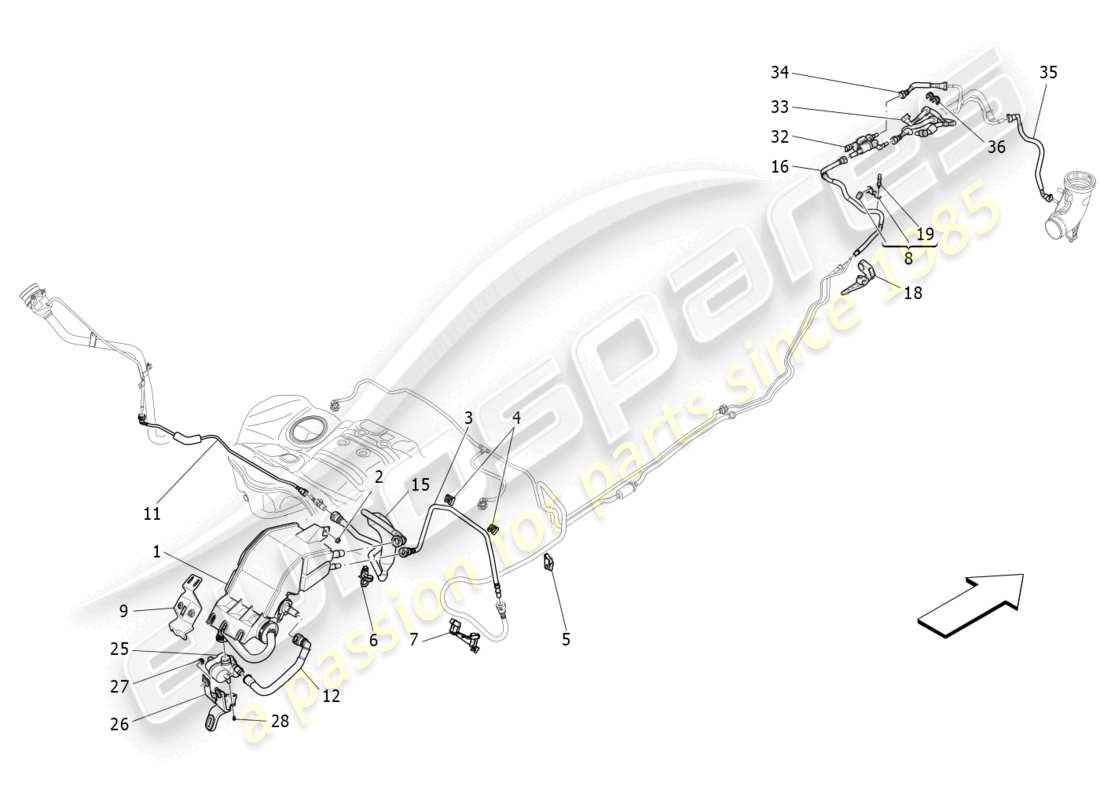 maserati levante trofeo (2020) kraftstoffdampf-rückführungssystem teilediagramm