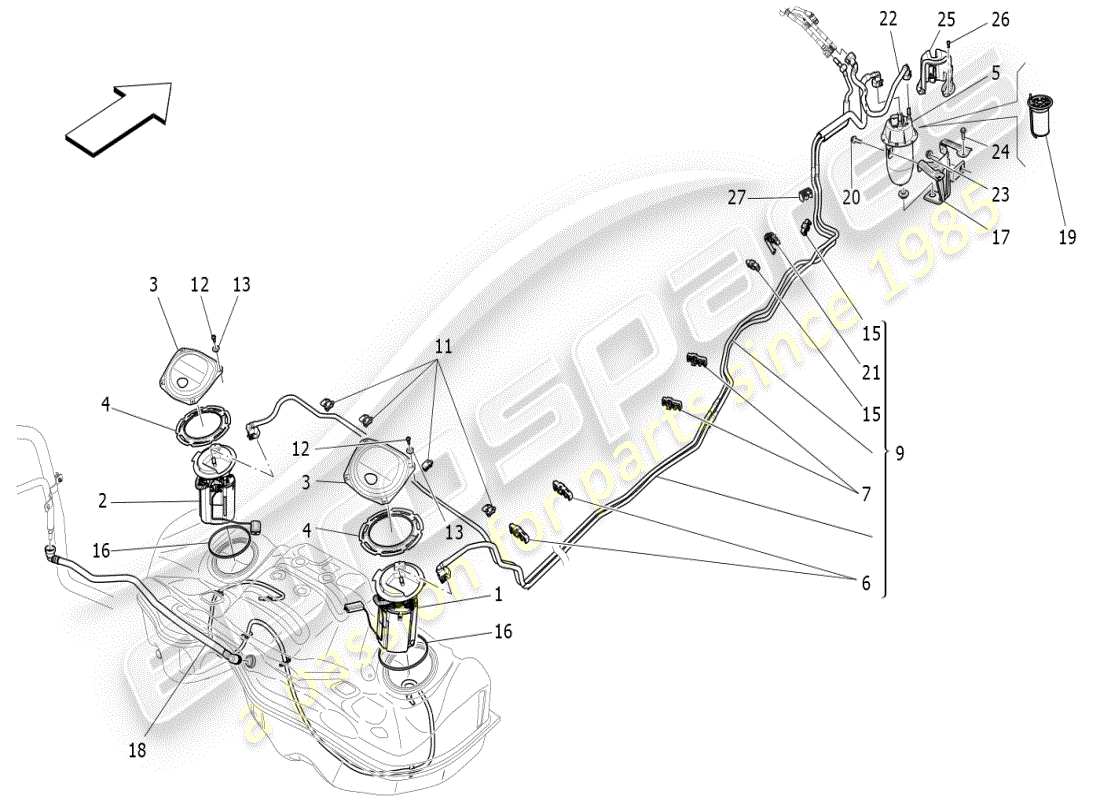 maserati ghibli (2021) kraftstoffpumpen und anschlussleitungen ersatzteildiagramm