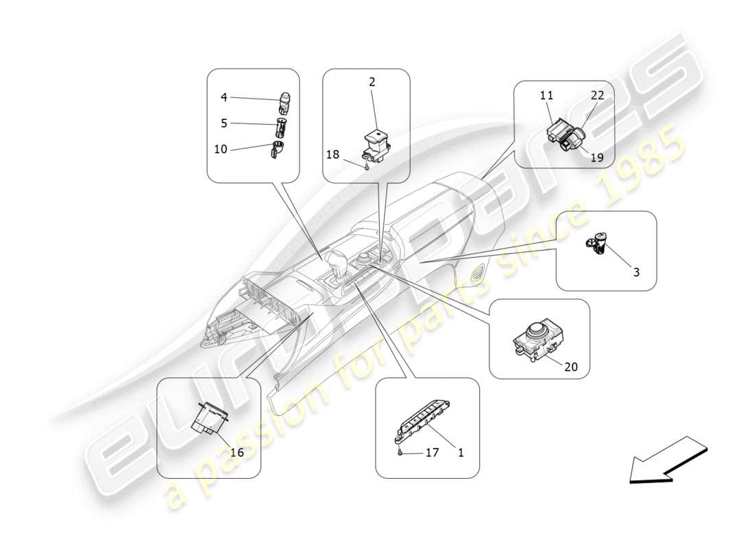 maserati levante modena (2022) mittelkonsolengeräte ersatzteildiagramm