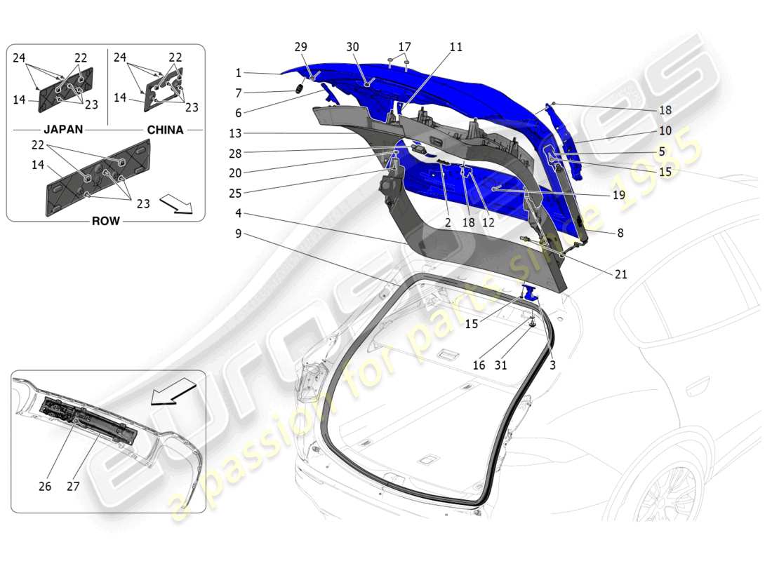 maserati grecale trofeo (2023) hintere heckklappe teilediagramm