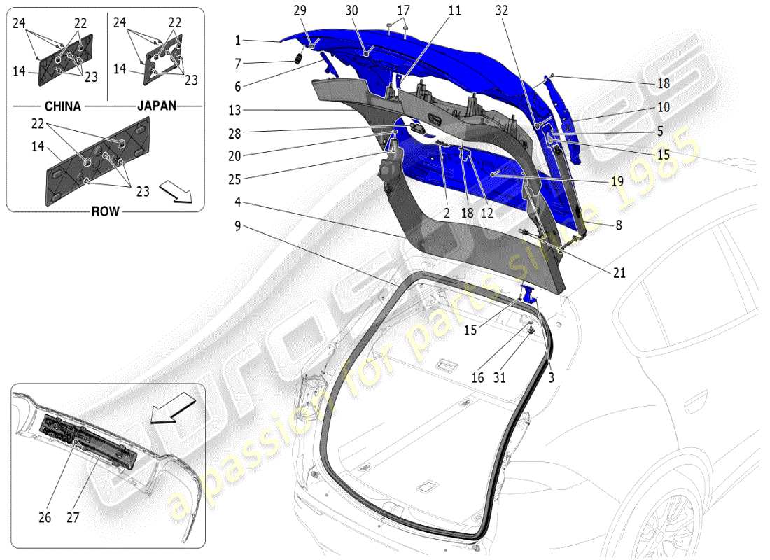 maserati grecale modena (2023) hintere heckklappe teilediagramm
