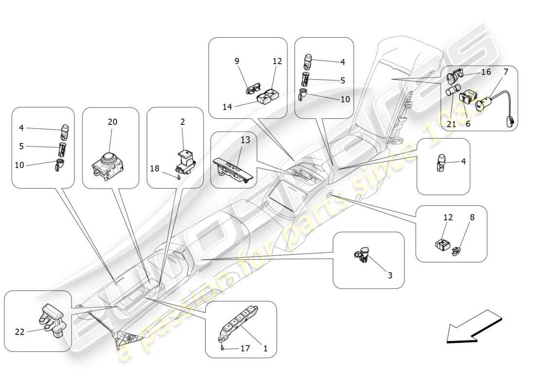 maserati quattroporte (2018) mittelkonsolengeräte ersatzteildiagramm
