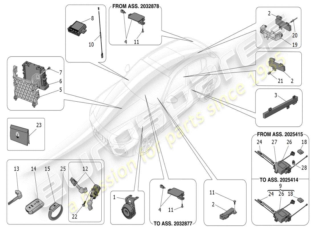 maserati grecale modena (2023) alarm- und wegfahrsperrensystem teilediagramm