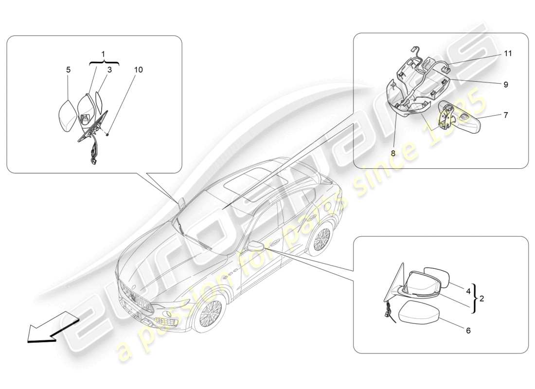 maserati levante (2017) innen- und aussenrückspiegel teilediagramm