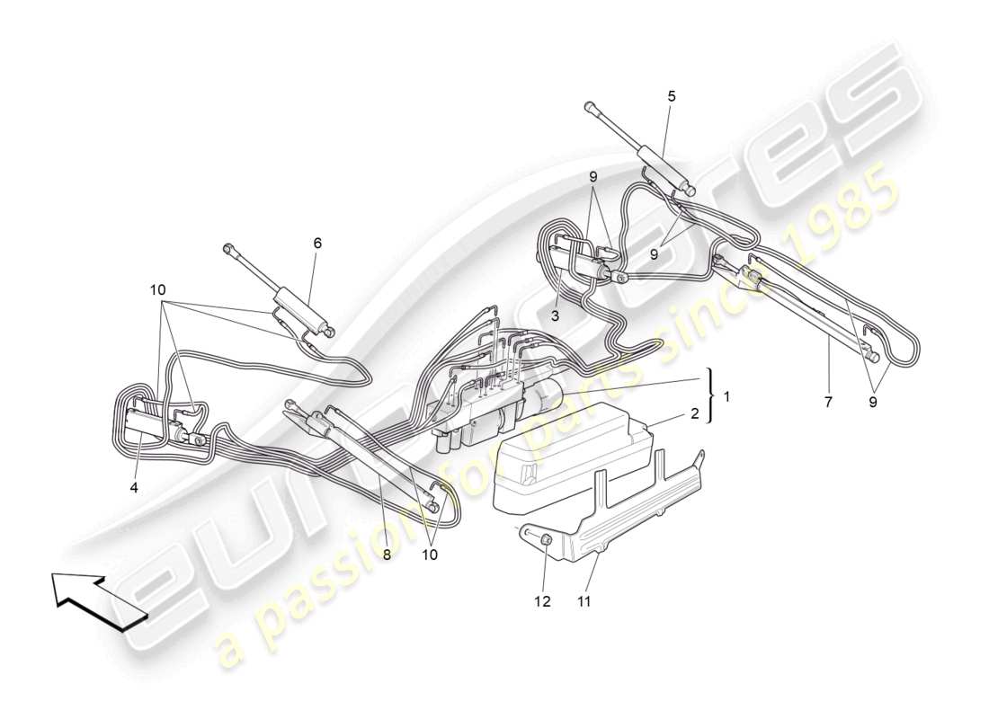 maserati grancabrio mc (2013) elektrischer verdeck: teilediagramm des hydrauliksystems
