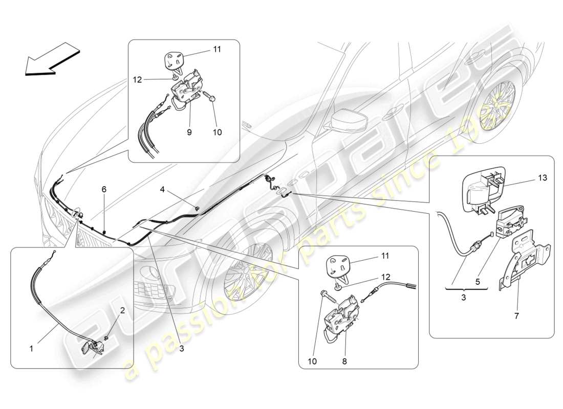maserati levante (2019) öffnungstaste für vorderen deckel ersatzteildiagramm