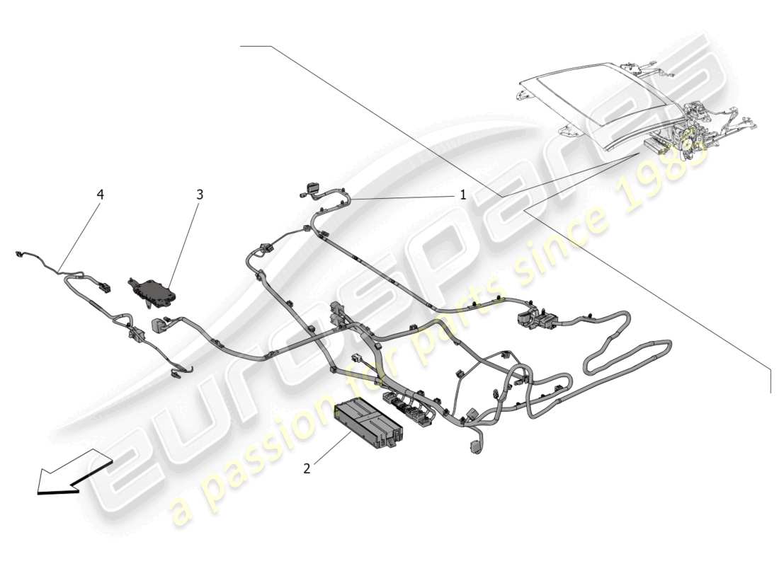 maserati mc20 cielo (2023) elektrische capote: elektronische steuerung teilediagramm