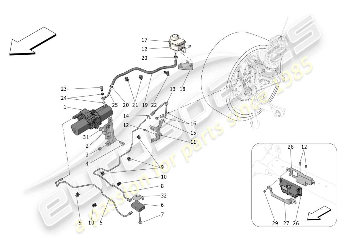 maserati mc20 (2022) hydrauliksystem vorderachsheben ersatzteildiagramm