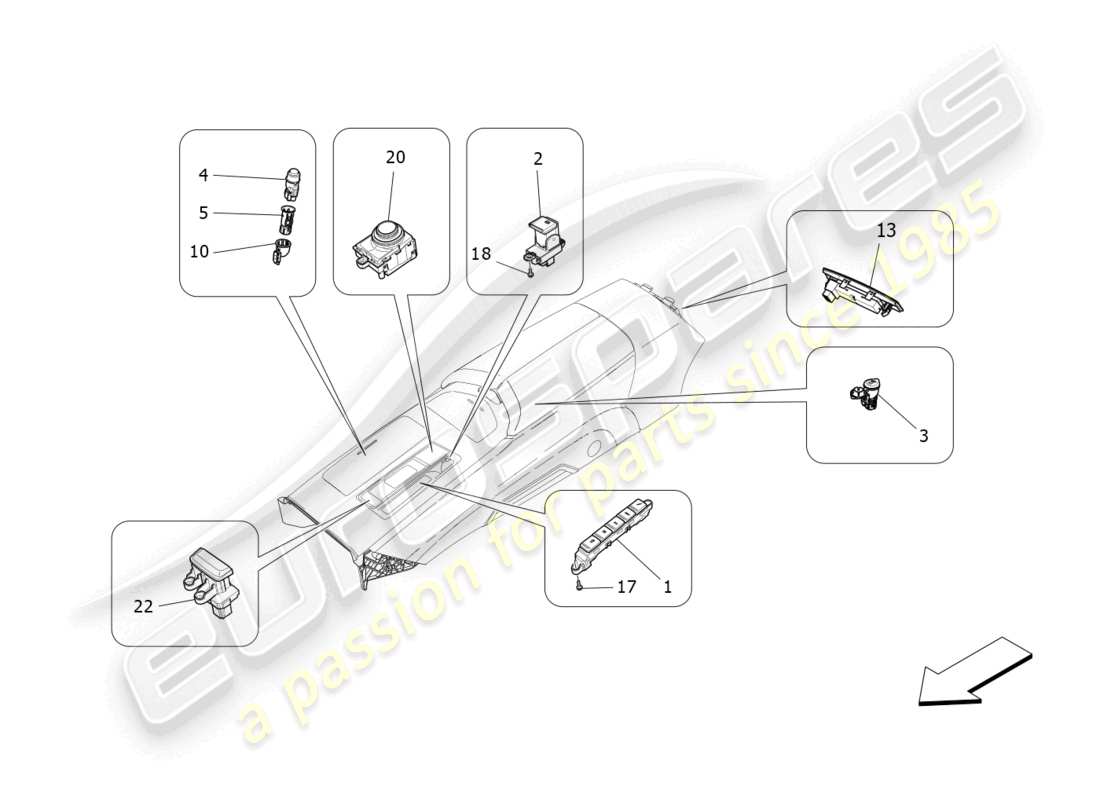 maserati quattroporte (2018) mittelkonsolengeräte ersatzteildiagramm