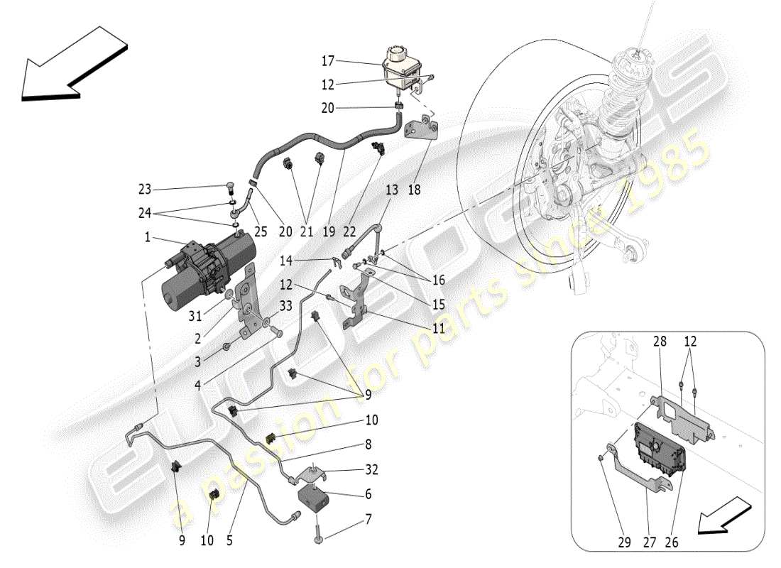 maserati mc20 (2024) hydraulisches system vorderachshub teilediagramm