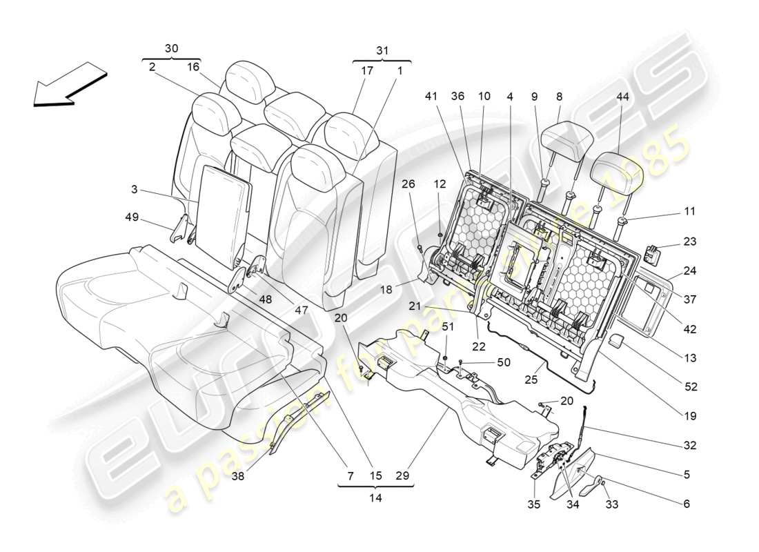maserati levante (2019) rücksitze: verkleidungen ersatzteildiagramm