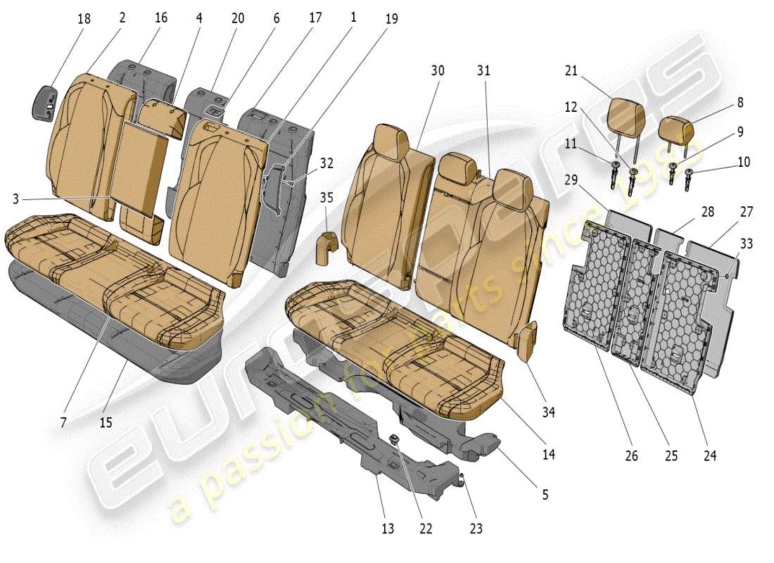maserati grecale modena (2023) rücksitze: verkleidungen ersatzteildiagramm
