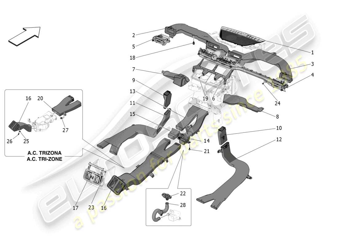 maserati grecale trofeo (2023) klimaanlage: diffusion teilediagramm