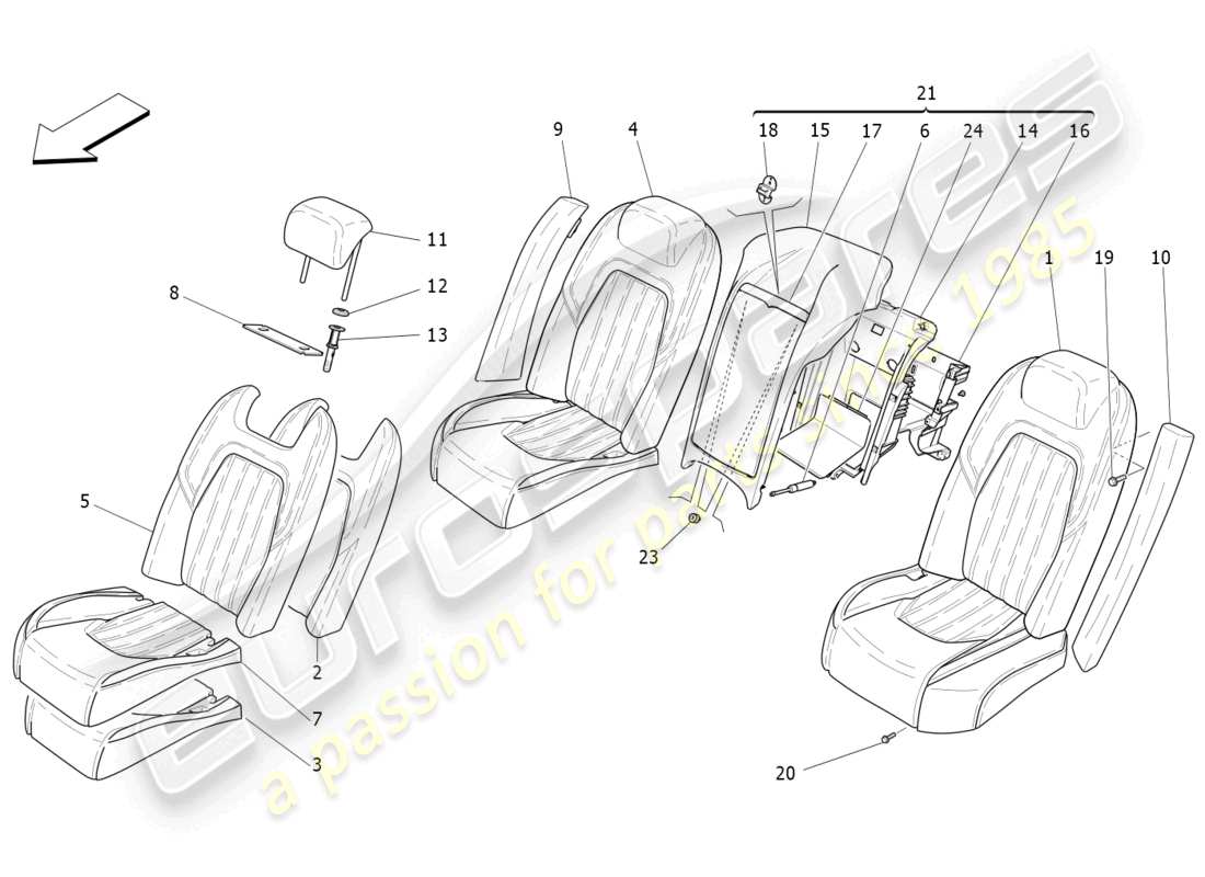 maserati quattroporte (2018) rücksitze: verkleidungen ersatzteildiagramm