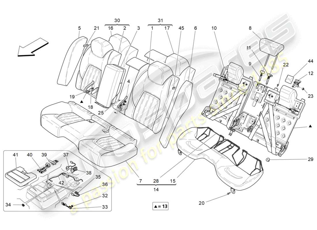 maserati quattroporte (2018) rücksitze: verkleidungen ersatzteildiagramm