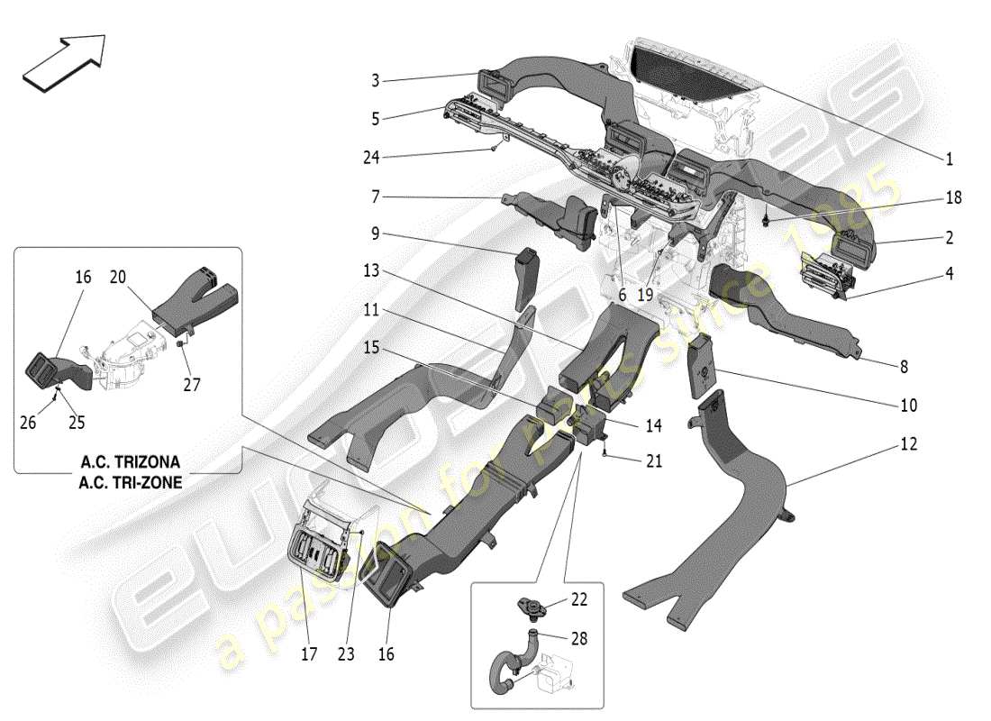 maserati grecale modena (2023) klimaanlage: diffusion teilediagramm