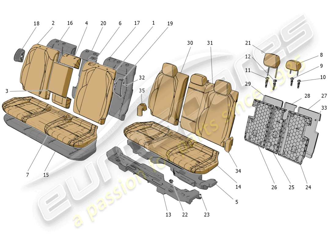 maserati grecale trofeo (2023) rücksitze: verkleidungen ersatzteildiagramm
