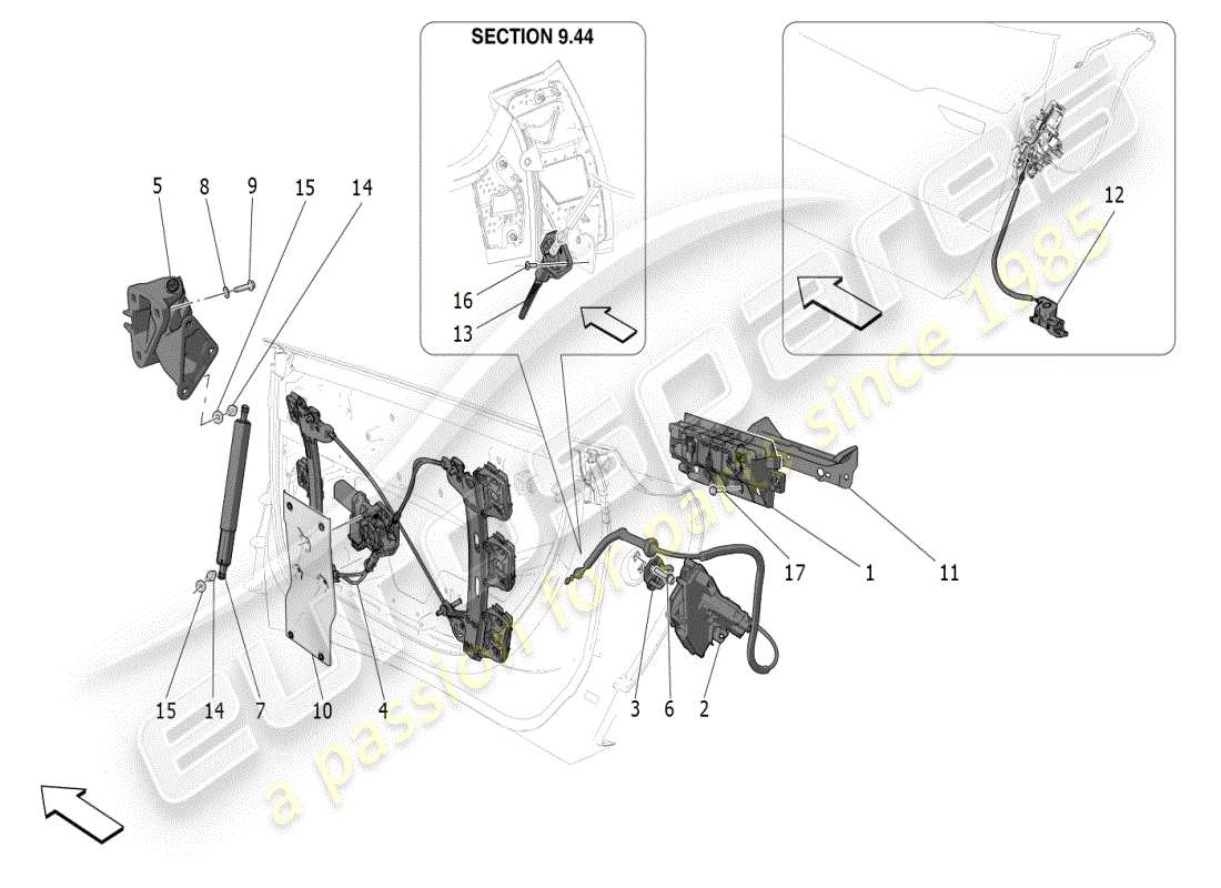 maserati mc20 (2024) türen: mechanismen teilediagramm
