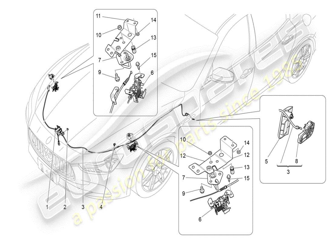 maserati ghibli (2021) öffnungstaste für vorderen deckel ersatzteildiagramm
