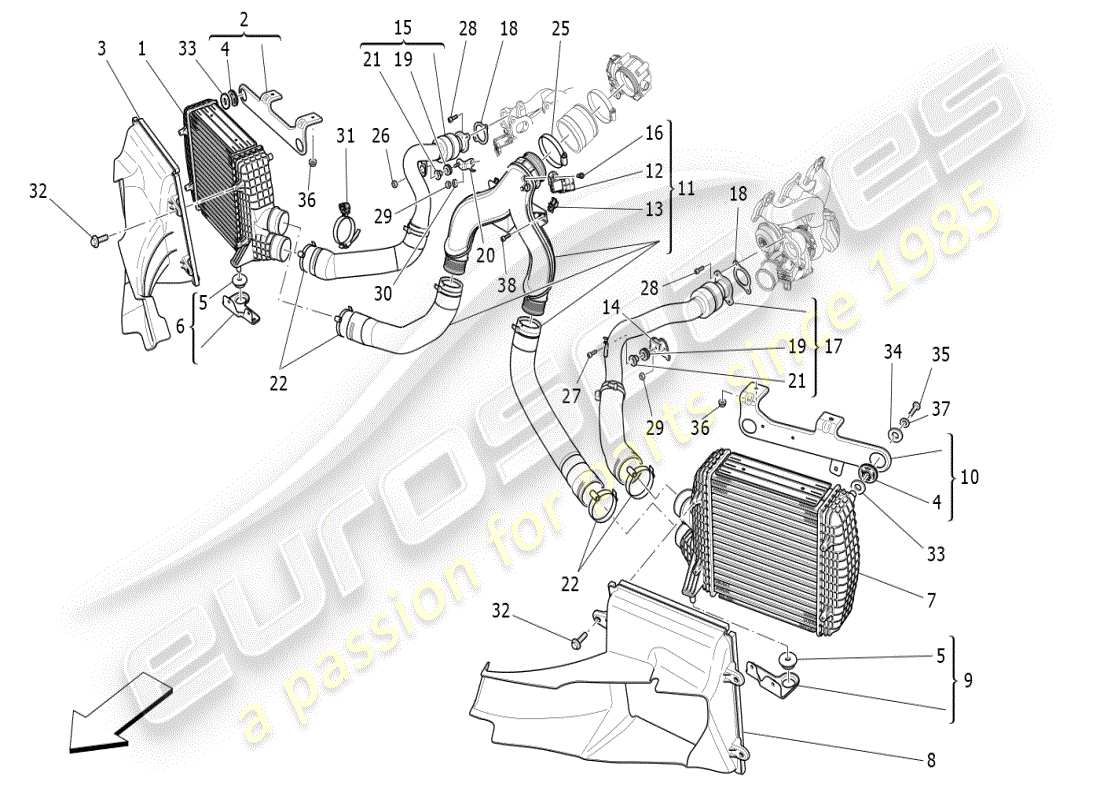 maserati ghibli (2021) ladeluftkühlersystem - teilediagramm