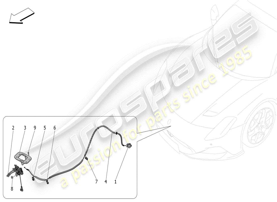 maserati mc20 (2024) taste zum öffnen des vorderen deckels teilediagramm