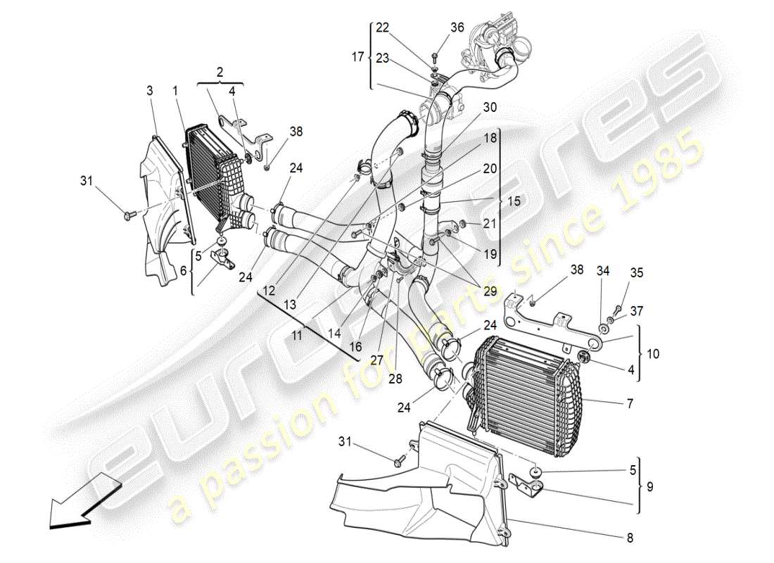 maserati ghibli (2021) ladeluftkühlersystem - teilediagramm
