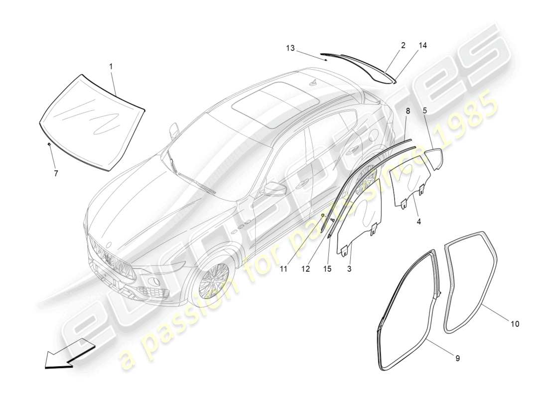 maserati levante (2020) fenster und fensterleisten teilediagramm