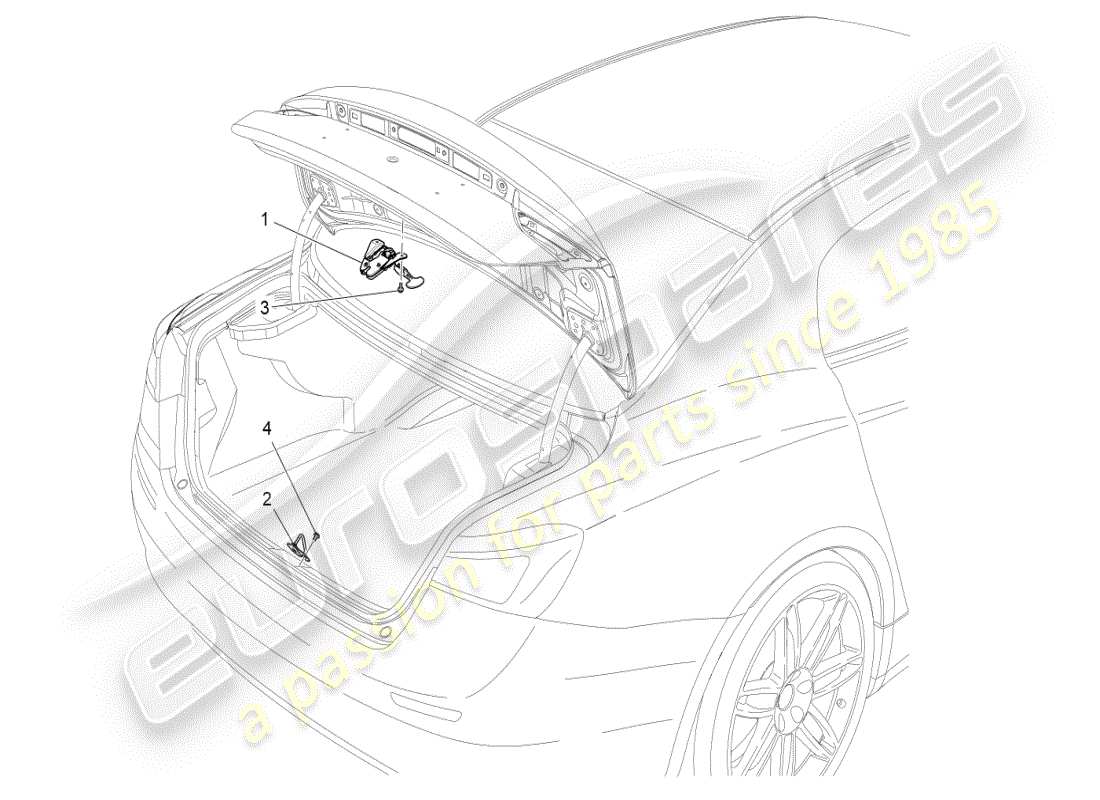 maserati ghibli (2021) bedienelement für heckklappenöffnung, teilediagramm