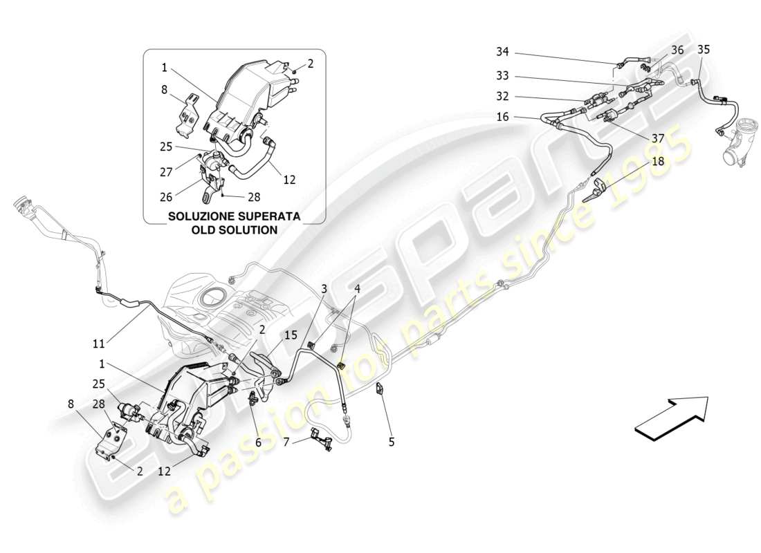 maserati levante modena s (2022) kraftstoffdampf-rückführungssystem teilediagramm