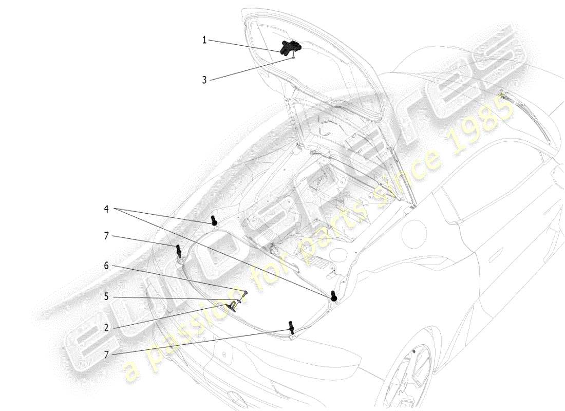 maserati mc20 (2024) steuerung zum öffnen der heckklappe teilediagramm