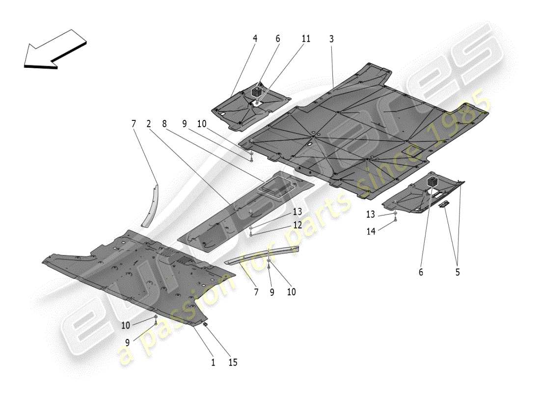 maserati mc20 (2024) unterboden- und unterbodenschutz teilediagramm