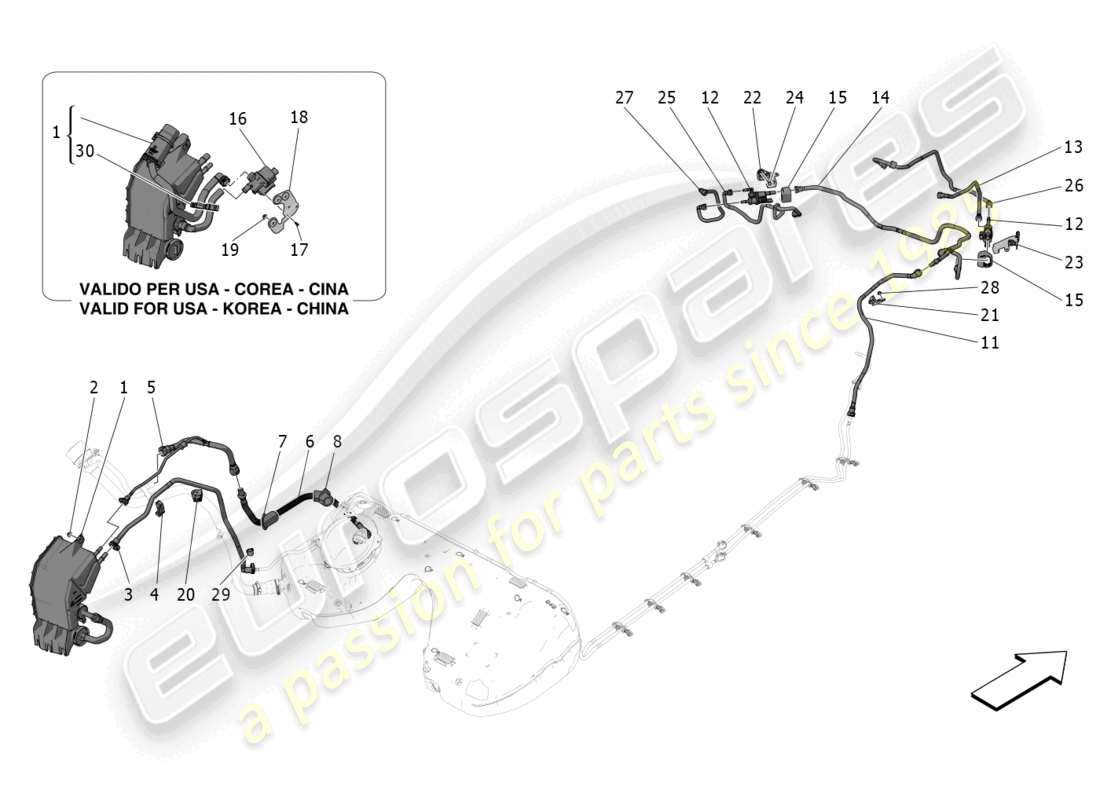maserati grecale trofeo (2023) kraftstoffdampf-rückführungssystem teilediagramm