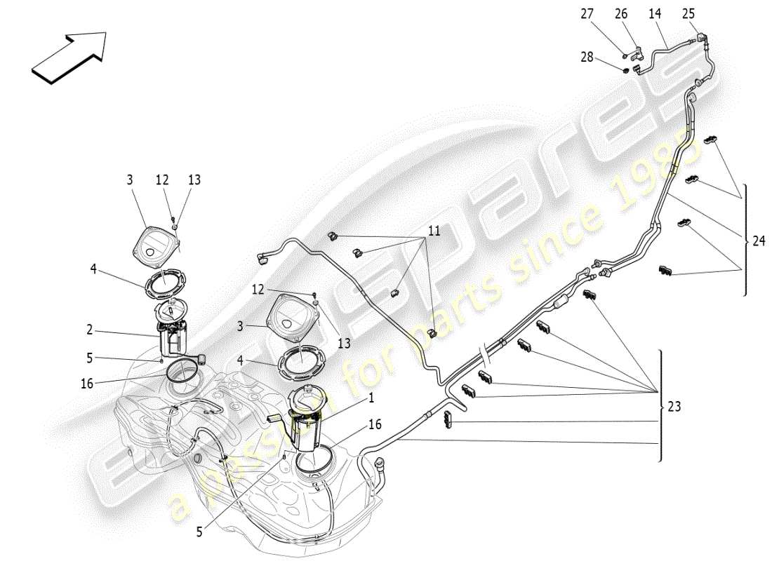 maserati ghibli (2021) kraftstoffpumpen und anschlussleitungen ersatzteildiagramm