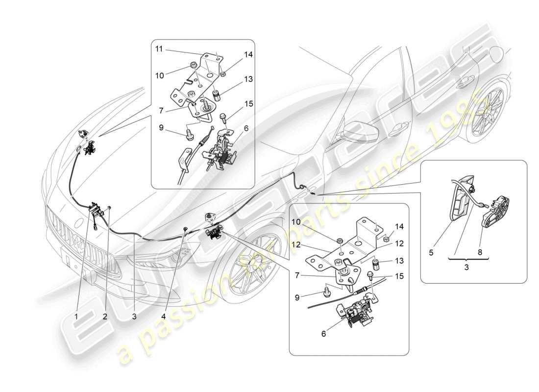 maserati ghibli (2014) öffnungstaste für vorderen deckel ersatzteildiagramm