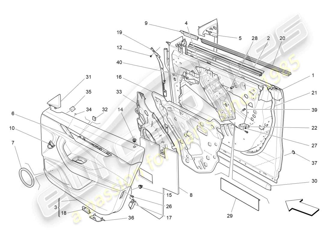 maserati levante trofeo (2020) vordere türen: verkleidungen ersatzteildiagramm