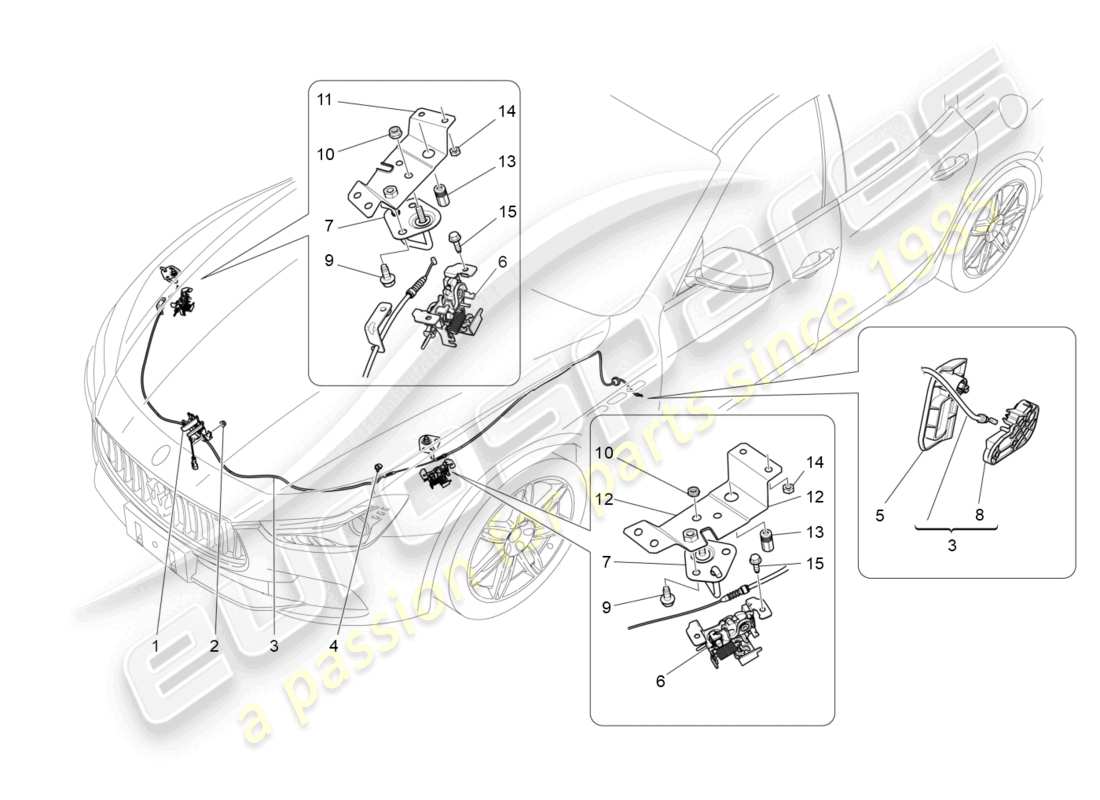 maserati ghibli (2016) öffnungstaste für vorderen deckel ersatzteildiagramm