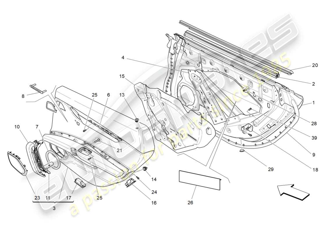 maserati ghibli (2016) hintere türen: verkleidungen ersatzteildiagramm