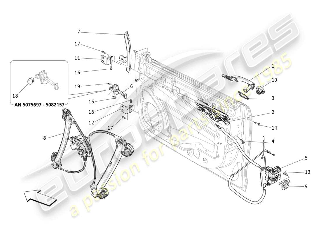maserati ghibli (2017) vordere türen: mechanismen teilediagramm