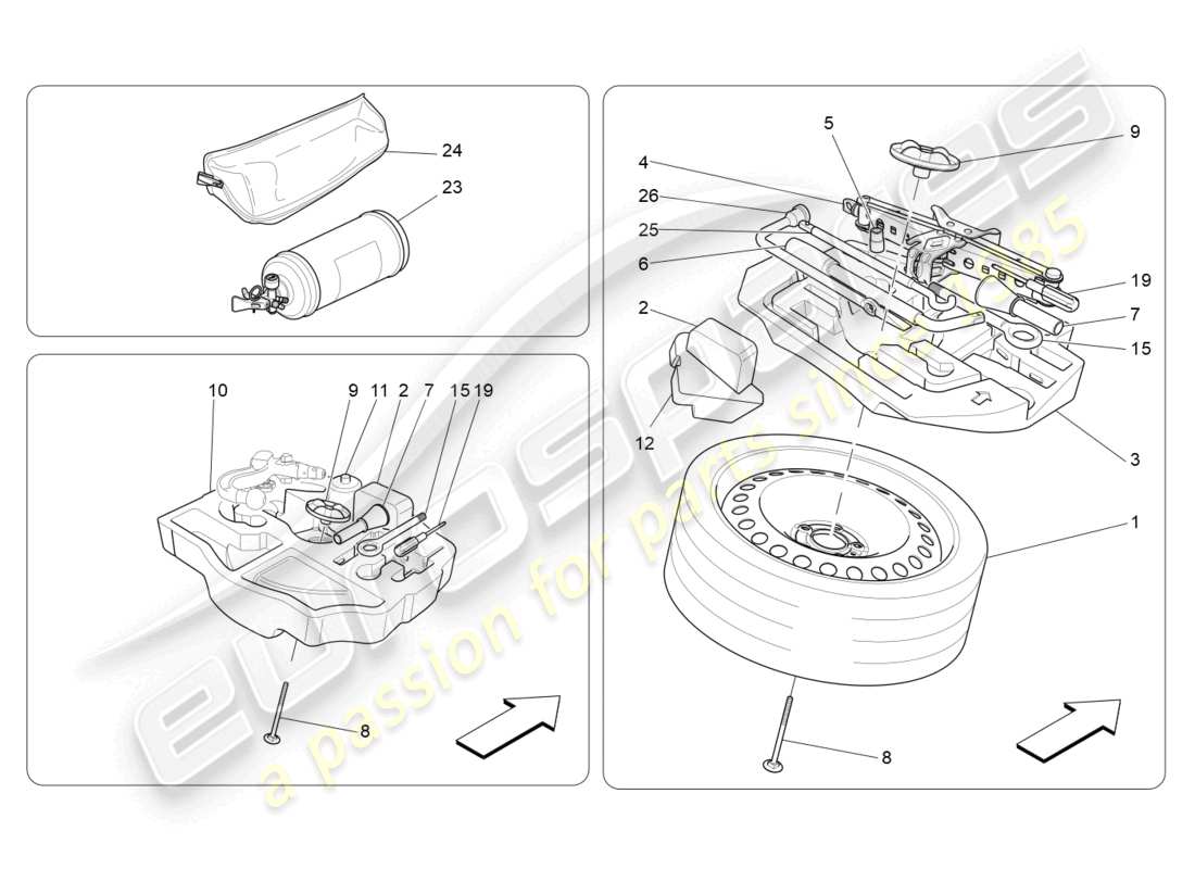 maserati levante (2017) standardmässig mitgeliefertes teilediagramm